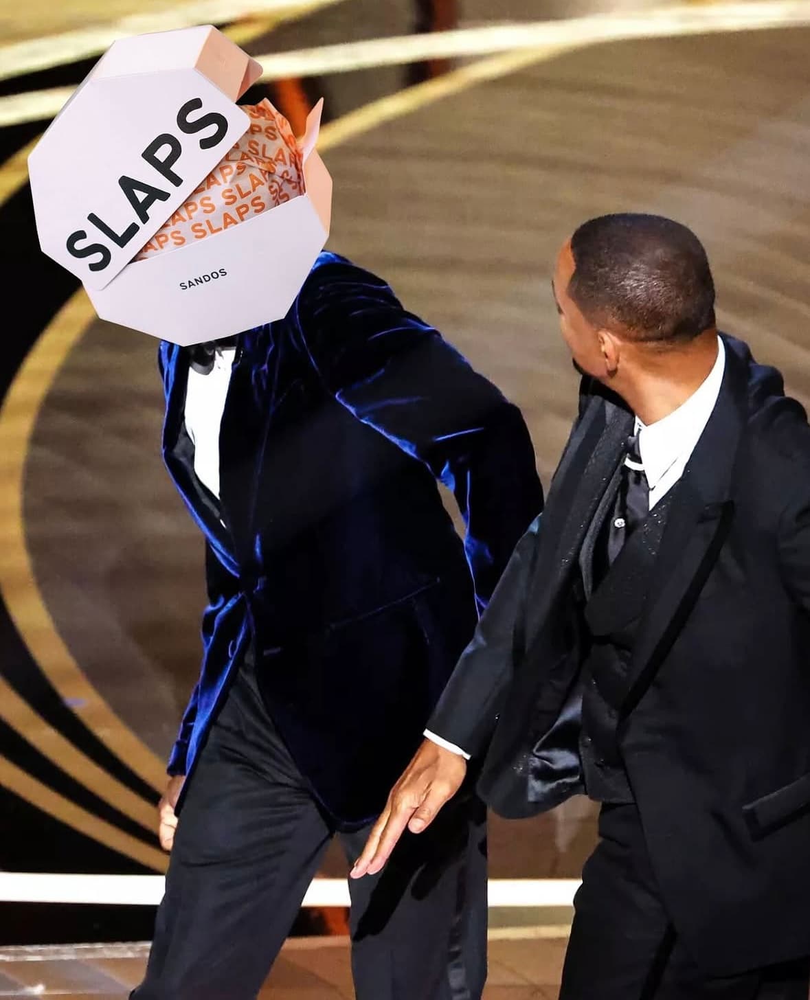 A cheeky photoshopped team memento riffing on a famous awards-show slap